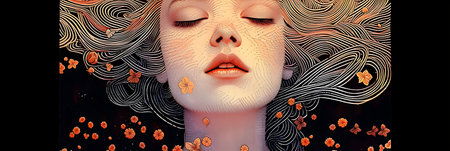 Portrait of a beautiful girl with closed eyes on a black background. 3d renderingの素材