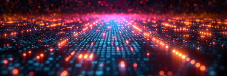 3d render of abstract digital technology background with glowing particles and depth of fieldの素材