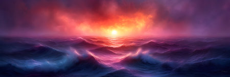 Sea sunset panoramic view. 3d render. Nature backgroundの素材