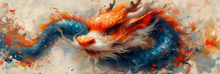 Digital painting of a red fox in the form of a dragon.の素材