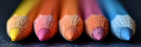 Colored pencils on a dark background close-up macro photographyの素材