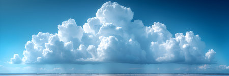 Blue sky with white cumulus clouds. Panoramic background.の素材