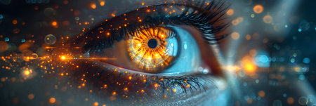 Close up of beautiful female eye with glowing iris. 3D renderingの素材