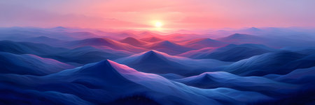 Mountain landscape. Panorama of the mountains. Sunrise. 3d illustrationの素材