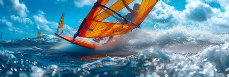 Windsurfing. Windsurfing in the ocean. 3d renderingの素材