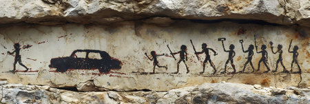 Ancient hieroglyphs on the wall of the ancient city of Petra, Jordanの素材