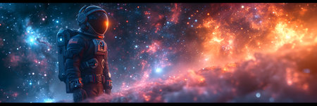 Astronaut in space against the background of the starry skyの素材
