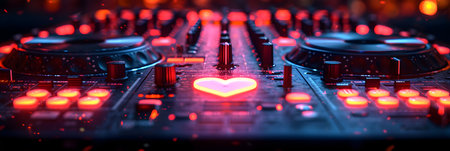 DJ mixer with heart-shaped light effects. 3d renderingの素材