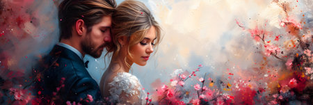 Wedding couple in love. Romantic portrait of a young couple.の素材