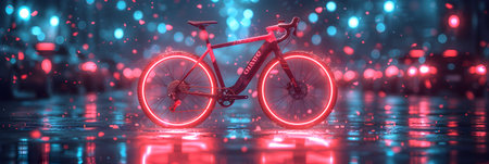 Cyclist in neon light. 3d illustration. 3d renderingの素材