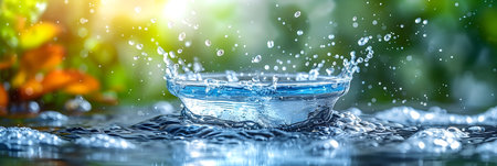 Water splashes on a glass surface with bokeh background.の素材