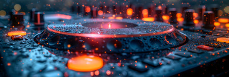 Dj mixer with water drops on a dark background. 3d renderingの素材