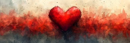 Valentine's day background with red heart on grunge backgroundの素材