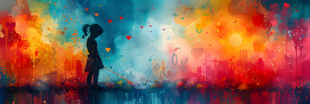 Valentine's day love holiday background with watercolor painting.の素材
