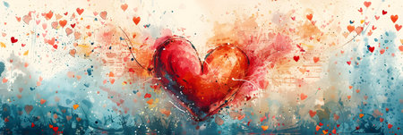 Valentine's day background with hearts. Watercolor painting.の素材
