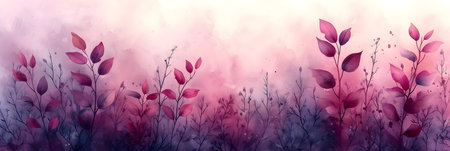 Watercolor floral background with pink leaves and branches. Vector illustration.の素材