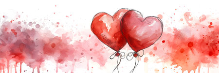Valentine's day greeting card with watercolor heart shaped balloons.の素材