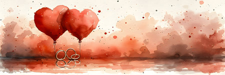 Valentine's day background with hearts. Watercolor painting.の素材