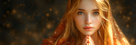 Portrait of a beautiful young woman in a red scarf. The concept of beauty, fashion.の素材