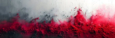 Red and black paint splashes on white wall. Abstract background.の素材