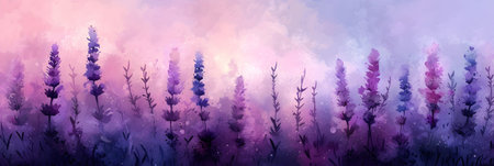 Lavender flowers background. Watercolor painting. Vector illustration.の素材