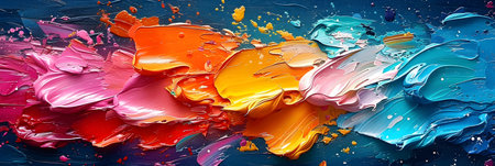 Colorful paint splashes on a blue background. 3d renderingの素材