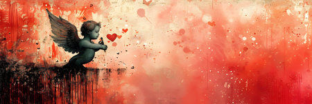 Valentine's day background with cupid and hearts. Copy space.の素材