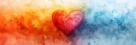 abstract watercolor background with red, blue and yellow hearts.の素材