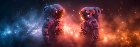 Astronaut in outer space. Science fiction art. Mixed mediaの素材