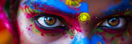 Close-up portrait of a beautiful girl with multicolored makeupの素材