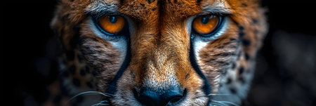 Close-up portrait of a cheetah with orange eyes.の素材