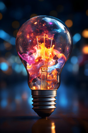 Incandescent light bulb on a bokeh background. 3d renderingの素材