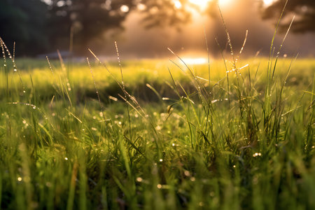 Morning dew on the grass in the meadow, soft focusの素材