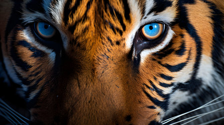 Close-up of tiger's face with blue eyes. Beautiful tiger.の素材