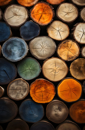 Wooden background with a lot of different colors and sizes of logsの素材