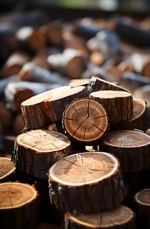 Pile of firewood in the forest. Firewood background.の素材