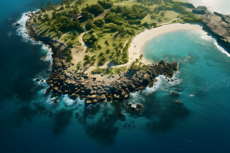 Aerial view of a small island in the middle of the oceanの素材