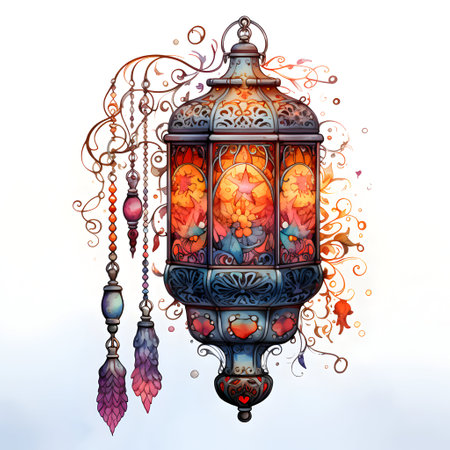 Lantern with floral ornament. Ramadan Kareem greeting card.の素材