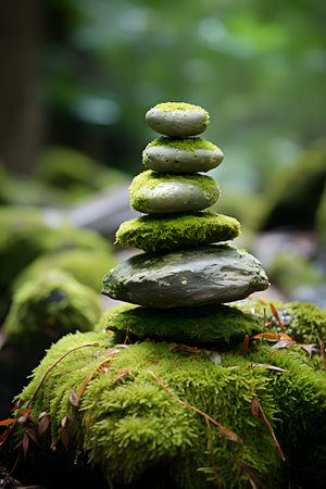 zen stones on moss in the garden, zen and meditation conceptの素材
