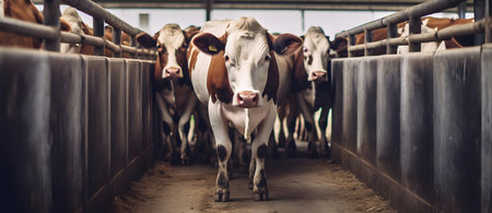 Cows in a farm. Agriculture, farming and animal husbandry conceptの素材