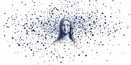 Jesus Christ with blue particles on a white background. 3d renderingの素材