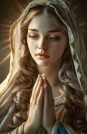 Portrait of a beautiful girl in the image of the Virgin Mary.の素材
