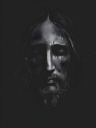 Close up of Jesus Christ face in black and white. 3d renderingの素材