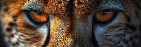 Close-up of the face of a cheetah with orange eyesの素材