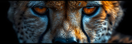 Close up of the face of a wild lynx with orange eyesの素材