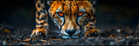 Cheetah with orange eyes. Close-up portrait of a cheetah.の素材