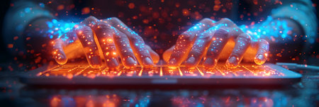 Hacker hands typing on laptop keyboard. Cyber security concept. 3D renderingの素材
