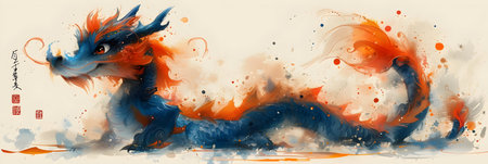 Chinese New Year dragon watercolor painting. Chinese characters mean Happy New Year.の素材