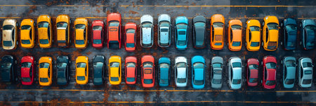 Aerial view of a parking lot with cars. Top view from above.の素材
