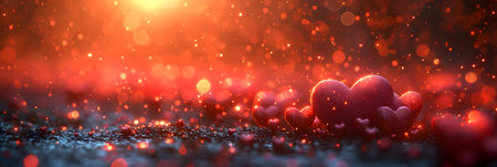 Valentines Day background with hearts and bokeh lights. 3d renderingの素材
